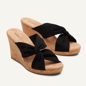 TOMS Black Serena Cork Wedge Sandals